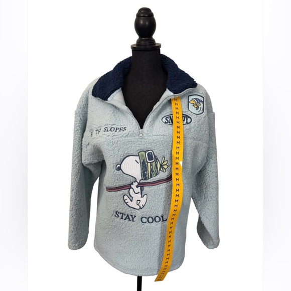 Peanuts Sweaters - Peanuts Light Blue Sherpa 'Stay Cool' Half-Zip Pullover Size Medium